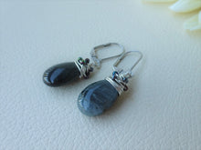 Load image into Gallery viewer, Wire Wrapped Drop Stone Earrings, Gray Quartz Drop Earrings