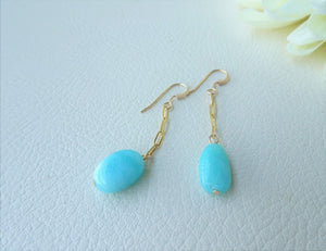Blue Amazonite Gold Chain Earrings