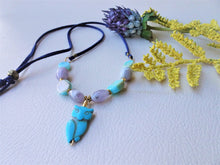Load image into Gallery viewer, Blue Owl Suede Cord Adjustable Long Necklace