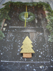 Christmas Tree Pin Brooch, Gold Tree Brooch, Lapel Pin.
