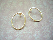 Load image into Gallery viewer, Modern loop earrings, Minimalist jewelry, Gold studs, Oval link.