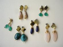 Load image into Gallery viewer, Lapis lazuli Gold Drop Earrings, Geometric Modern Retro Jewelry.