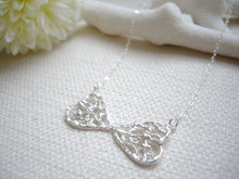 Load image into Gallery viewer, Filigree Bow Tie Necklace, Sterling silver pendant.