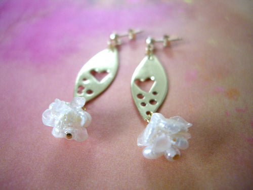 Gold Marquise Dangle Earrings with Rose Quartz, Heart Jewelry Gift.