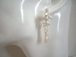 Biwa Pearl and Rice Pearls Cluster Wedding Earrings 