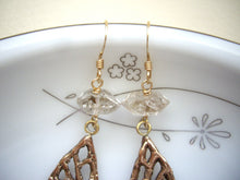 Load image into Gallery viewer, Rose Gold Filigree Teardrop Earrings With Herkimer Diamond,.