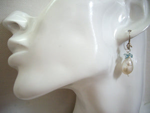 Baroque Pearl Solitaire Earrings, Something Blue Earrings.