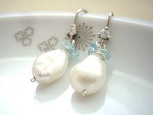 Load image into Gallery viewer, Baroque Pearl Solitaire Earrings, Something Blue Earrings.