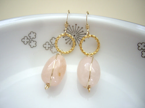 Morganite Gold Earrings, Pink Gemstone Earrings for Her.