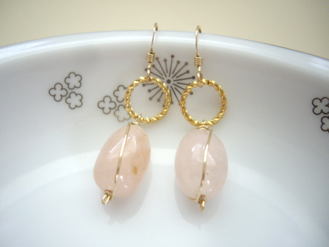 Morganite Gold Earrings, Pink Gemstone Earrings for Her.