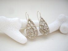 Load image into Gallery viewer, Lacy Flower Drop Earrings, Filigree Jewelry, Bronze Gold.
