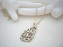 Load image into Gallery viewer, Bronze Gold Floral Drop Necklace, Filigree Tear Drop Pendant.