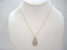 Load image into Gallery viewer, Bronze Gold Floral Drop Necklace, Filigree Tear Drop Pendant.
