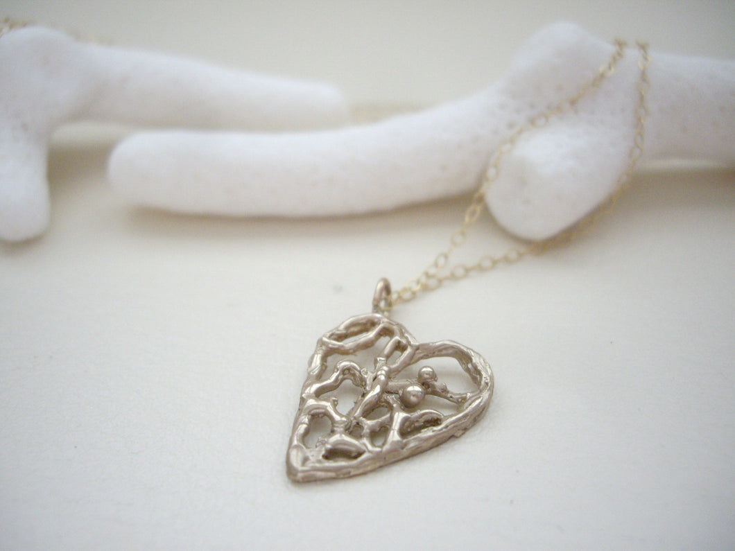 Filigree Heart Necklace, Lacy Heart Jewelry, Bronze Gold Pendant.