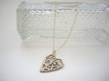 Load image into Gallery viewer, Filigree Heart Necklace, Lacy Heart Jewelry, Bronze Gold Pendant.