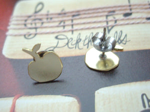 Apple Studs Earrings, Minimalist Teacher's Gift, Gold or Silver.