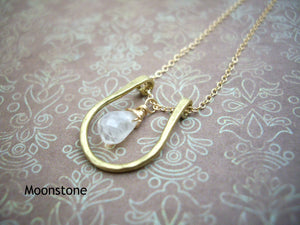Horseshoe Necklace, Lucky Charm Pendant, Choose your Stone and Metal.