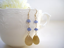 Load image into Gallery viewer, Gold Drop And Blue Gem Long Earrings, Sodalite Earrigns.