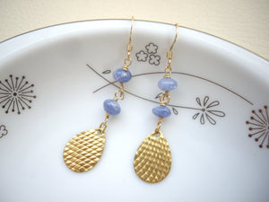 Gold Drop And Blue Gem Long Earrings, Sodalite Earrigns.