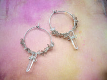 Load image into Gallery viewer, Crystal Point and Smoky Quartz Hoop Earrings.