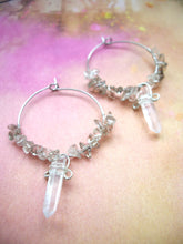 Load image into Gallery viewer, Crystal Point and Smoky Quartz Hoop Earrings.
