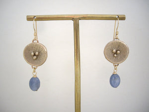 Bronze Gold Poppy and Blue Kyanite Earrings.