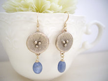 Load image into Gallery viewer, Bronze Gold Poppy and Blue Kyanite Earrings.