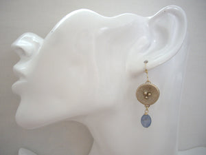 Bronze Gold Poppy and Blue Kyanite Earrings.