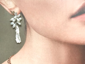 Biwa Pearl and Rice Pearls Cluster Wedding Earrings 