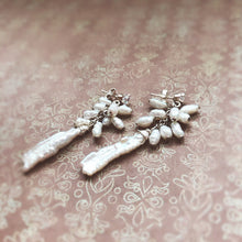 Load image into Gallery viewer, Biwa Pearl and Rice Pearls Cluster Wedding Earrings 