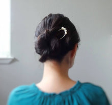 Load image into Gallery viewer, Pearl Hair Stick, Silver Hair Fork, Wedding Hair Pins.