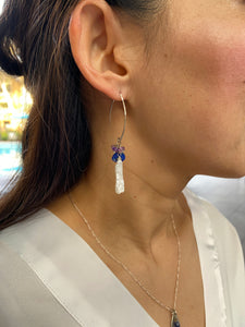 Lapis lazuli, Pearl Marquise Ear Wires Earrings, Large Leaf Earrings