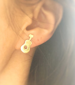 Ukulele Stud Earrings, Music Instrument Jewelry, Gold or Silver.