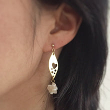 Load image into Gallery viewer, Gold Marquise Dangle Earrings with Rose Quartz, Heart Jewelry Gift.