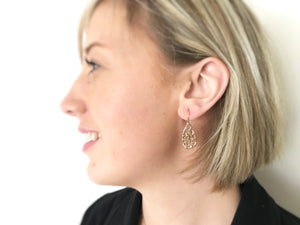 Bronze Gold Filigree Tear Drop Earrings 