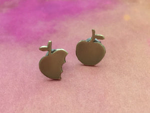 Minimalist Apple Earrings, Gold or Silver Apple Studs.