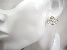 Load image into Gallery viewer, Silver heart earrings, Filigree heart jewelry, Statement post earrings, Anniversary gift.