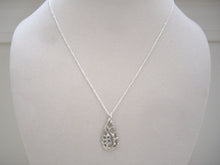 Load image into Gallery viewer, Teardrop Filigree Silver Necklace, Lacy Look Froral Drop Pendant.