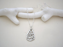 Load image into Gallery viewer, Teardrop Filigree Silver Necklace, Lacy Look Froral Drop Pendant.
