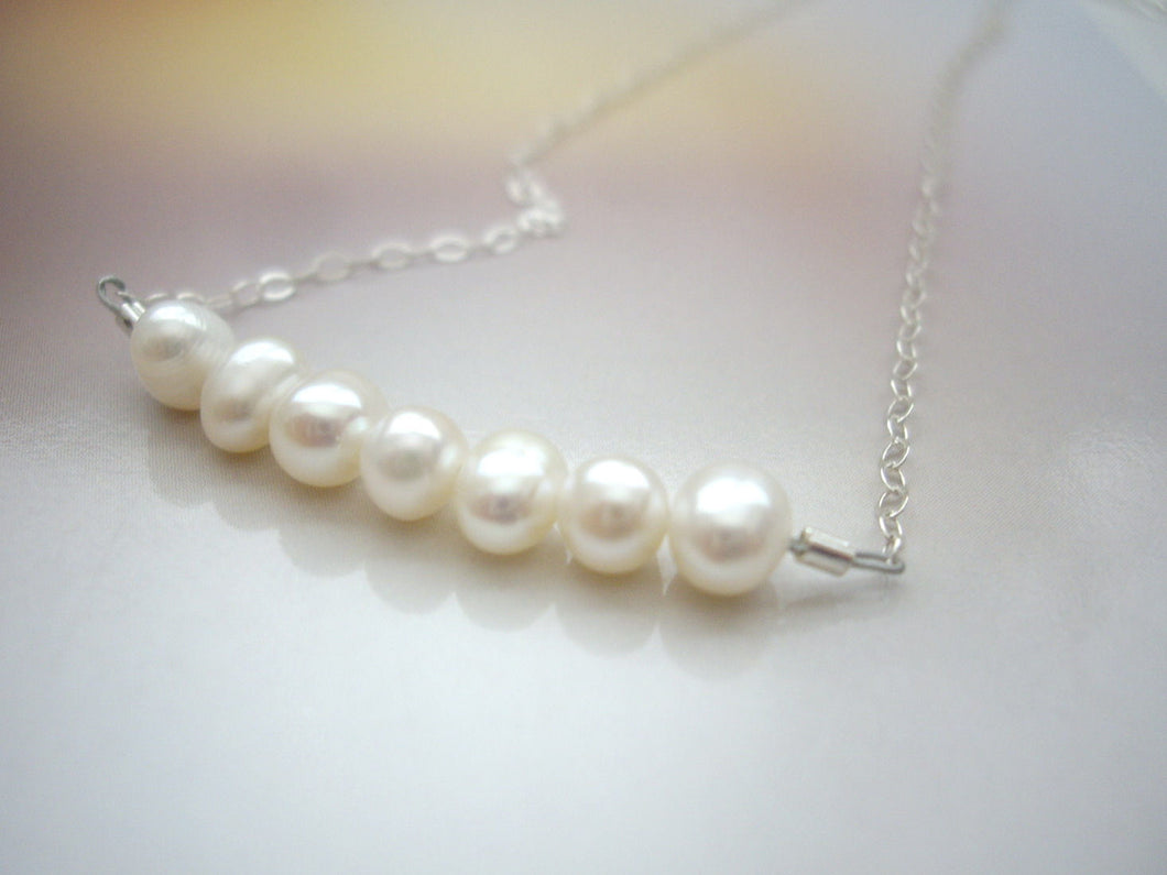 Fresh Water Pearl Bar Necklace, Minimal Pearl Jewelry.