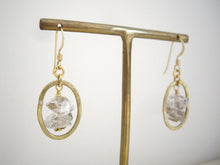 Load image into Gallery viewer, Herkimer Diamond and Gold Loop Earrings, Raw Stone Jewelry.