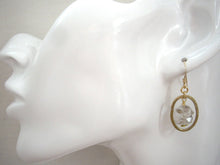 Load image into Gallery viewer, Herkimer Diamond and Gold Loop Earrings, Raw Stone Jewelry.