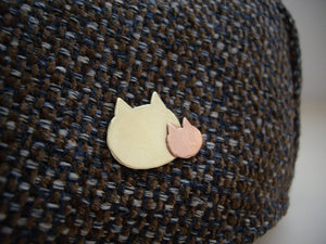 Mother and Baby Cat Brooch, Cat Hat Pin, Feline Gifts.