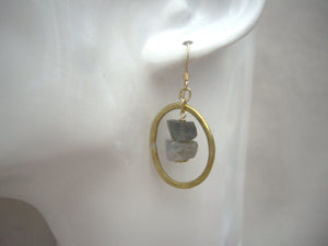 Labradorite gold loop earrings, Raw labradorite jewelry.