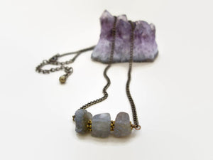 Raw Stone Bar Necklace, Labradorite, Herkimer Diamond Jewelry.