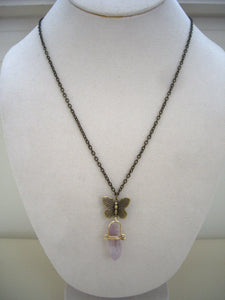 Amethyst Crystal Point Pendant With Butterfly Charm.