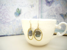 Load image into Gallery viewer, Labradorite gold loop earrings, Raw labradorite jewelry.