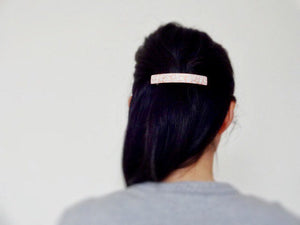 Rectangle Hair Clip, White Hand Stamped Floral Hair Barrette.
