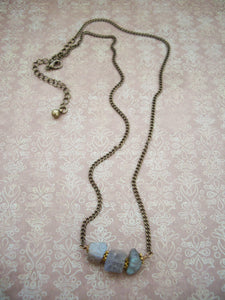 Raw Stone Bar Necklace, Labradorite, Herkimer Diamond Jewelry.