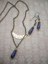 Load image into Gallery viewer, Lapis Lazuli Drop Earrings, Antique Gold Earrings, Clip-on, Gift Under 20.